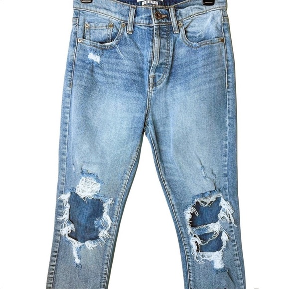 PISTOLA Distressed Button Fly High Rise Denim Jeans Size 25 in Medium Blue - Picture 4 of 16